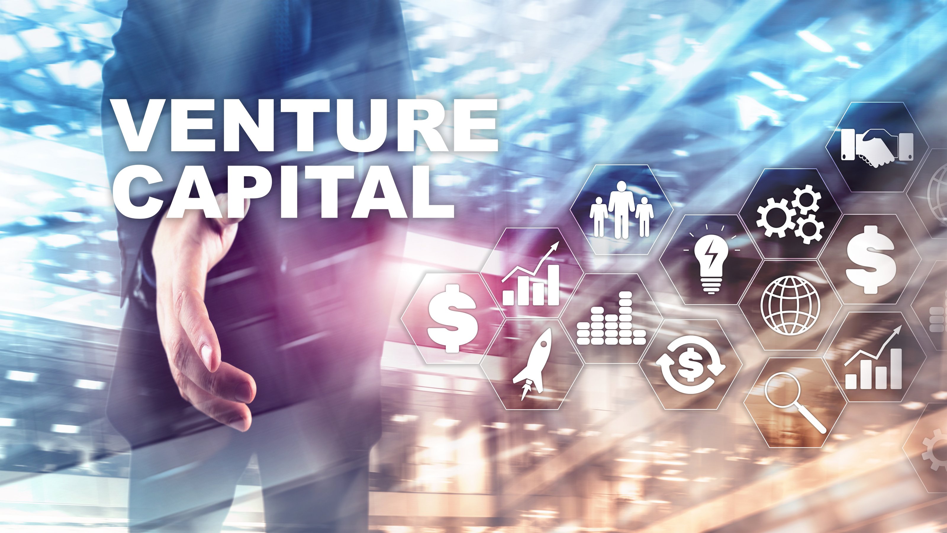 Venture Capital on Virtual Screen. Business, Technology, Internet and network concept. Abstract background.